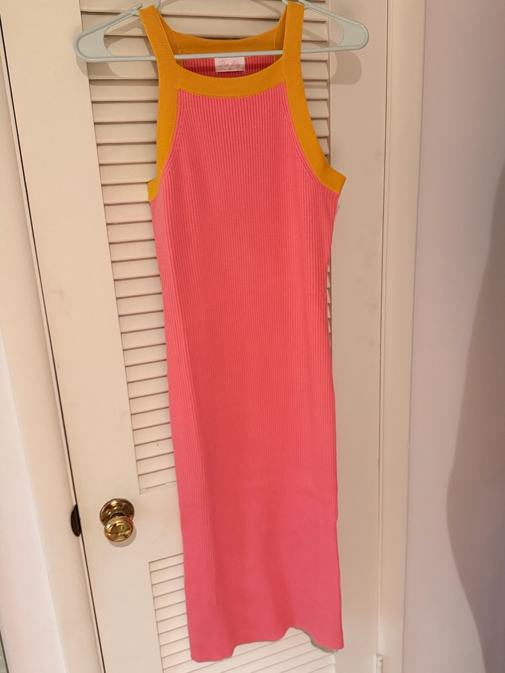 Pink Lily Pink Sweater with Yellow Trim